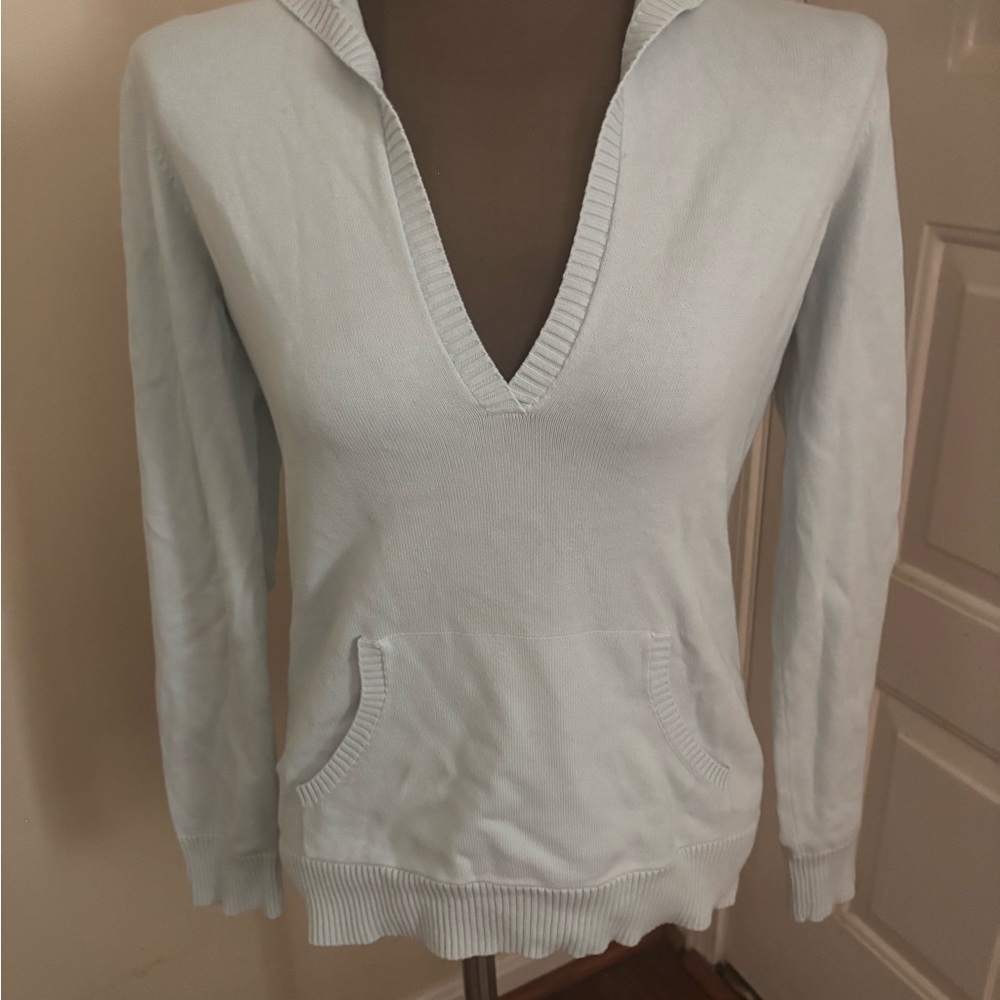 Eddie Bauer Soft Blue V-Neck Hooded Lightweight Sweater PRICE FIRM!